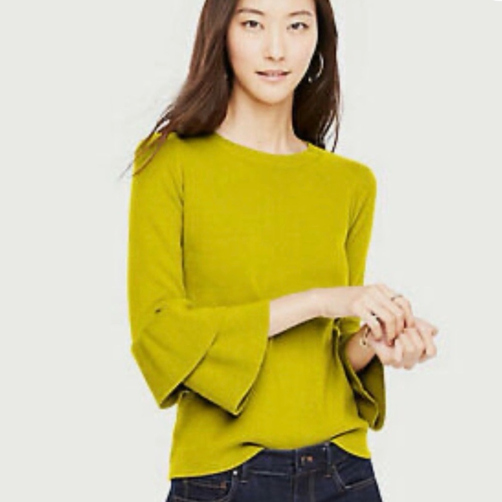 Ann Taylor Mustard Sweater with Ruffle Sleeves